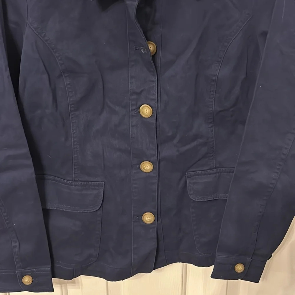 Appleseeds Women’s (S) Navy Blue Button Front Stretch Cotton Blend Jacket. - Picture 3 of 5